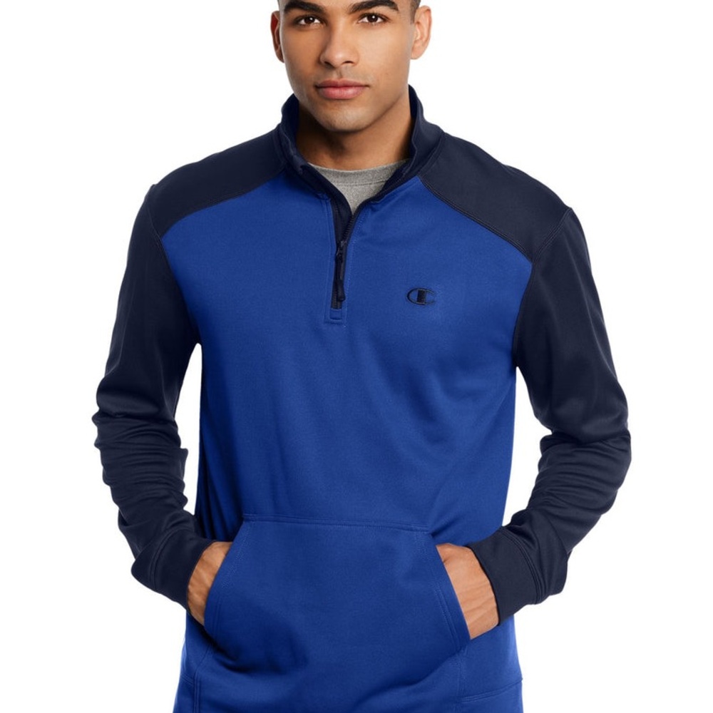 Champion Tech Fleece 1/4 Zip Blue Pullover Athleisure Activewear Performance - Picture 5 of 5